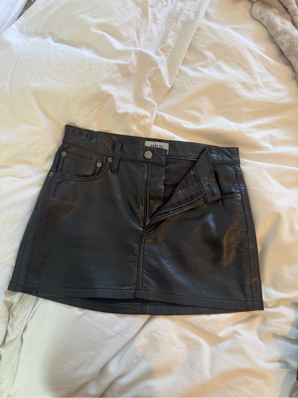 Agolde Black Faux Leather Mini Skirt